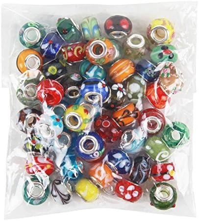 100 Piece Lot Lampwork Murano Glass European Mix Beads- Compatible with Most Major Charm Bracelets