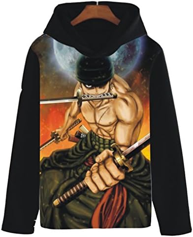 Coolchange Anime One Piece Hooded Printing Warm Black Unisex Cool Fleece Roronoa Zoro 2,US XL=Asia XXXL