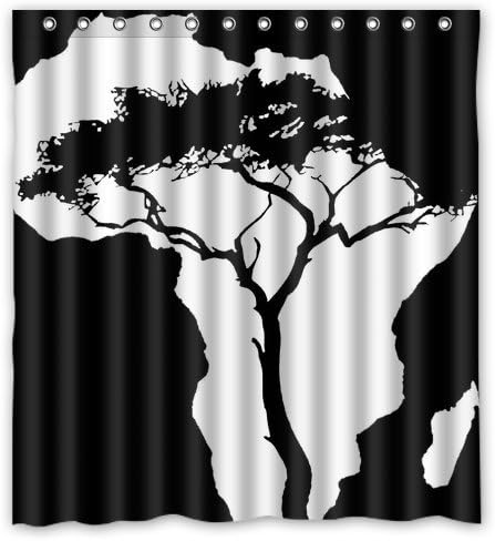 Art Tree and Africa Continental Map Custom Waterproof Shower Curtain Bathroom Curtains Bath Curtain 66x72 inches