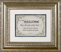 Welcome, Who enter here . . . -- Beautiful 12" by 14" Wall Silver and Godl Decorative Framed Art