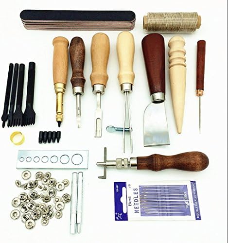 Leather Boy 1set(19pcs) Leather Carft Tools Kit Stitching Carving Working Sewing Saddle Groover