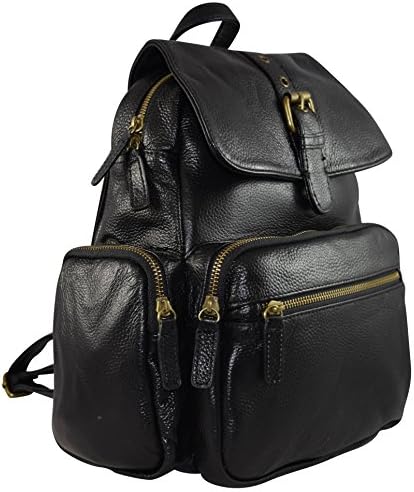 Genuine Leather High Quality Flapover Backpack (Black)