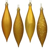 8ct Antique Gold Shatterproof 4-Finish Finial Drop Christmas Ornaments 5.5"
