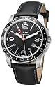 Golana - AE300.1 - Aero -Pro - Montre Homme Acier - Quartz Analogique - Double Fuseau Horaire - Dateur - Cadran Noir - Bracelet Cuir Noir