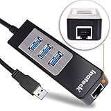 [2-in-1] Inateck 3 Ports USB 3.0 Hub and RJ45 10/100/1000 Gigabit Ethernet Hub Converter LAN Wired Network Adapter with a Built-in 1ft USB 3.0 Cable