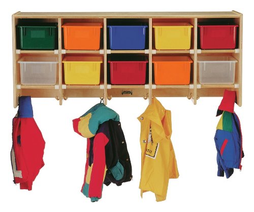 See Jonti-Craft Baltic Birch Large Wall-Mount Coat Rack with 10 Colored Cubby Trays (Jonti-Craft JON-0771JC)