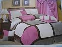 7pc Queen Grey / Pink Square Quality Soft Micro Suede Comforter Set Bedding in a Bag