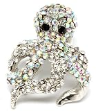 Gorgeously Weird Aurora Borealis AB Crystal Covered Octopus Pin/Pendant/Broach Silver Tone