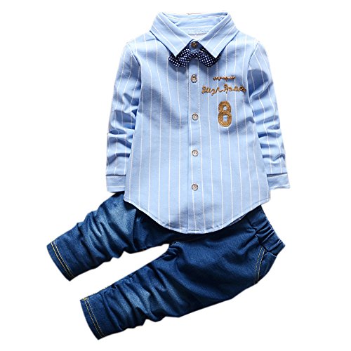 SOFIRE Baby Boys Infant Toddler Denim Pants Clothing Set Button Down T Shirt