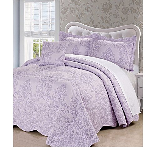 110 X 120 Lavendor Purple Oversized Damask Bedspread Queen Floor Hangs