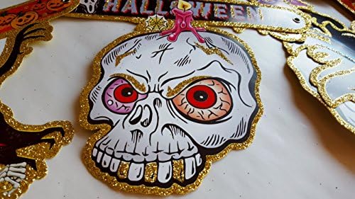 Halloween Paper Garland 8 FT Long Scary Skull Pumpkin Ghost Ghouls Pirate Glittered