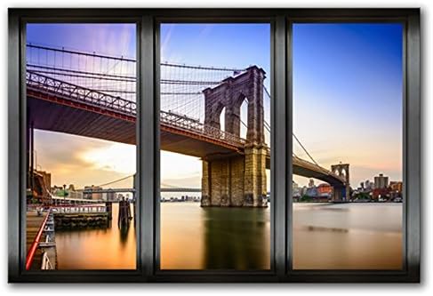 DIY Canvas Artwork Scenery of Brooklyn Bridge Canvas Prints for Home Wall Decor Open Window Wall Art Photo Printing Wall Decor (No Frame Canvas Wall Art)