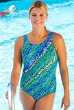 Chlorine Resistant! Beach Belle® Aqua Rapids Plus Size High Neck Swimsuit - Women's Swimsuit Plus Size Swimsuit