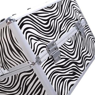 14" Pro Aluminum Makeup Train Case Jewelry Box Cosmetic Organizer Zebra New