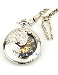 Creddeal Angles Wing Skeleton Hand-wind Mechanical Men Lady Pocket Watch+chain+gift Box