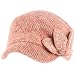 Elastafit Winter Floral Bow Crystals Knit Cadet Military Castro Hat Cap Pink