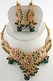Faux Emerald Floral Necklace Set - Copper Alloy with Cut Glass