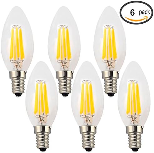 iLampens B10 6W LED Filament Bulb - LED Candelabra 60W Equivalent 600 Lumen Warm White 2700K E12 Base Non-Dimmable 360 Degree Beam Angle Certified by UL (Pack of 6)