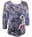 Cactus Fashion Rhinestone Highlighted, Artistically Printed, 3/4 Sleeve, Scoop Neck, Periwinkle Colored Cotton Fashion Top - Royal Garden