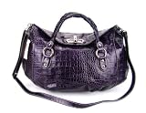 ROBE DI FIRENZE Italian Designer Purple Croc Embossed Leather Handbag Oversized Tote
