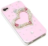 Apple iPhone 4 & 4S Handmade Rhinestone Crystal 3D Heart Hard Shell Case w/ Screen Protector in Pink