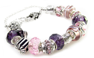 pink purple silver charm bracelet