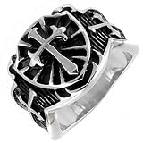 Stainless Steel Gothic Cross Men's Ring with Black Inlay