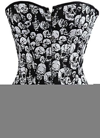 ErQi Women's Punk Rock Lace Up Boned Corset Costume with Skull Print Small Grey
