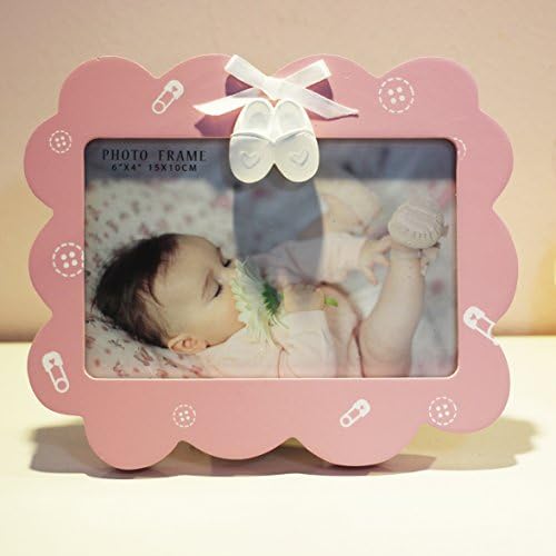 4 x 6" Adorable Baby Girl Pink Picture Frame with Booties Detail, Wood, Photo Size 4 x 6