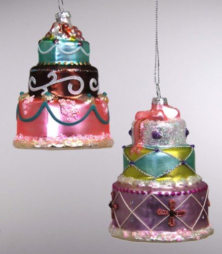 STACKED CAKE Bakery Goods Set of 2 Glass Christmas Ornaments Wedding Cake