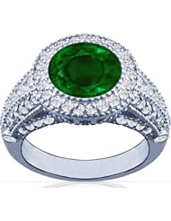 Platinum Round Cut Emerald Ring With Sidestones (GIA Certificate)
