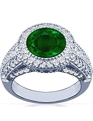 14K White Gold Round Cut Emerald Ring With Sidestones (GIA Certificate)