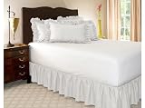 Full XL White Poly/Cotton Ruffled Bedskirt, 21 Drop