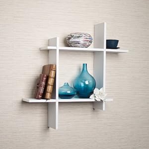 Asymmetric White Laminate Square Floating Wall Shelf