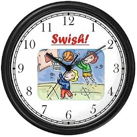 Children Playing Basketball Basketball Theme Wall Clock by WatchBuddy Timepieces (Slate Blue Frame)