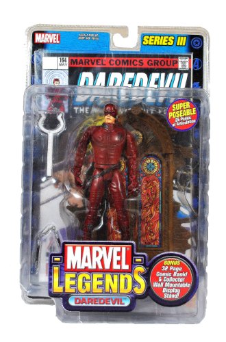  ToyBiz Year 2002 Marvel Legends Series III 6 Inch Tall Super Poseable Action Figure - DAREDEVIL with 25 Points of Articulation and Nunchakus Plus Bonus 32 Page Comic Book and Collector Wall Mountable Display Stand