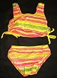 Girls 2 PC Crop Top Bikini - Yellow/Pink/Green Stripe