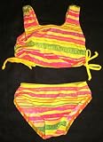 Girls 2 PC Crop Top Bikini - Yellow/Pink/Green Stripe