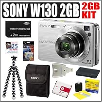 Sony Cybershot DSCW130 8.1 MP Silver Digital Camera Plus 2 GB Deluxe Accessory Kit
