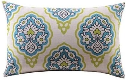 Rectangle Cotton Linen Decorative Throw Pillow Case Cushion Cover Green &amp; Light Blue Paisley Printed 12" X 20" Fast Shipping From USA