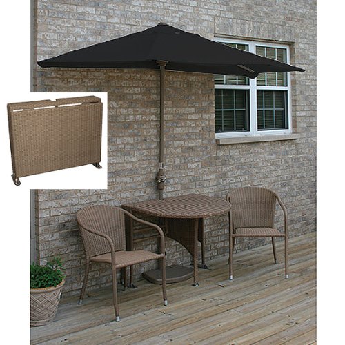 Terrace Mates Daniella All-Weather Wicker in Coffee 9 Ft. Black Sunbrella Set (Black / Rich Coffee) (See Description)