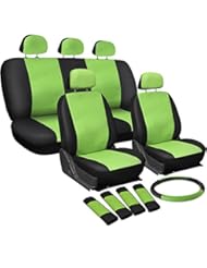Automotive Parts and Accessories: OxGord 17pc Set PU Leather / Green & Black Auto Seat Covers Set - Airbag Compatible - Front Low Back Buckets - 50/50 or 60/40 Rear Split Bench - 5 Head Rests - Universal Fit for Car, Truck, Suv, or Van - FREE Steering Wheel Cover - Oxgord