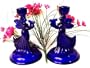 Candle Holder Set 2 Blue Cobalt Glass Angels