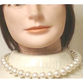 Simulated Ivory Large Pearl Short Chain on Gold Plated Necklace Earrings