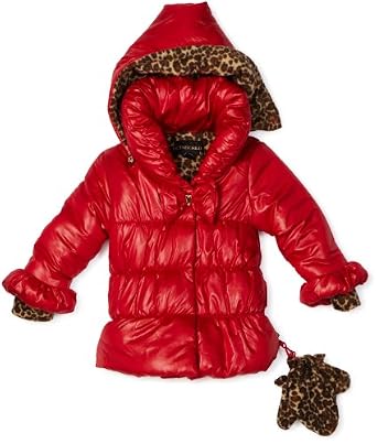 Rothschild Girls Red Quilted Jacket With Pillow Collar and Faux Leopart Print Lining