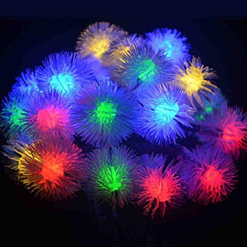 Phoenixnet Solar String Lights 19.7ft 6 Meters Multi-Color 30 LED Puffer Ball Solar Christmas Lights for Home, Christmas, Garden, Wedding, Party, Waterproof