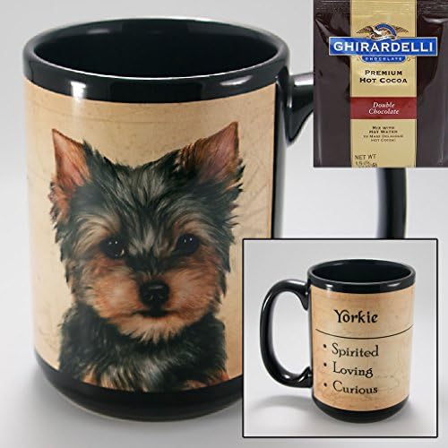Yorkie Mug 15 oz - includes 1 package of Ghirardelli Double Chocolate Hot Cocoa - Boxed