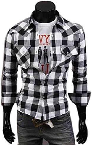 Men's Plus Size Cotton Blend Plaid Checks Vintage Collage University Drees Shirt