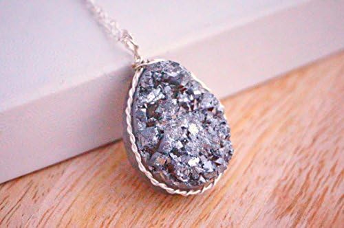Druzy Teardrop Sterling silver necklace - 18 inch