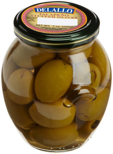 DeLallo Jalapeno Stuffed Olives, 7-Ounce Jars (Pack of 6)